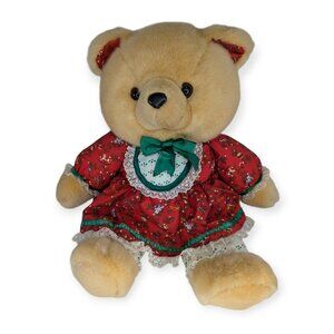 Vintage 1986 Kmart Christmas Girl Teddy Bear 22" Plush Red Green Stuffed Animal